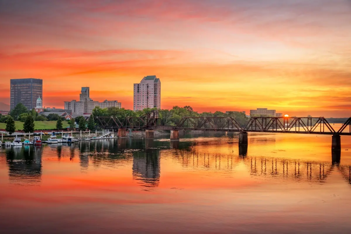 Augusta riverwalk at sunset